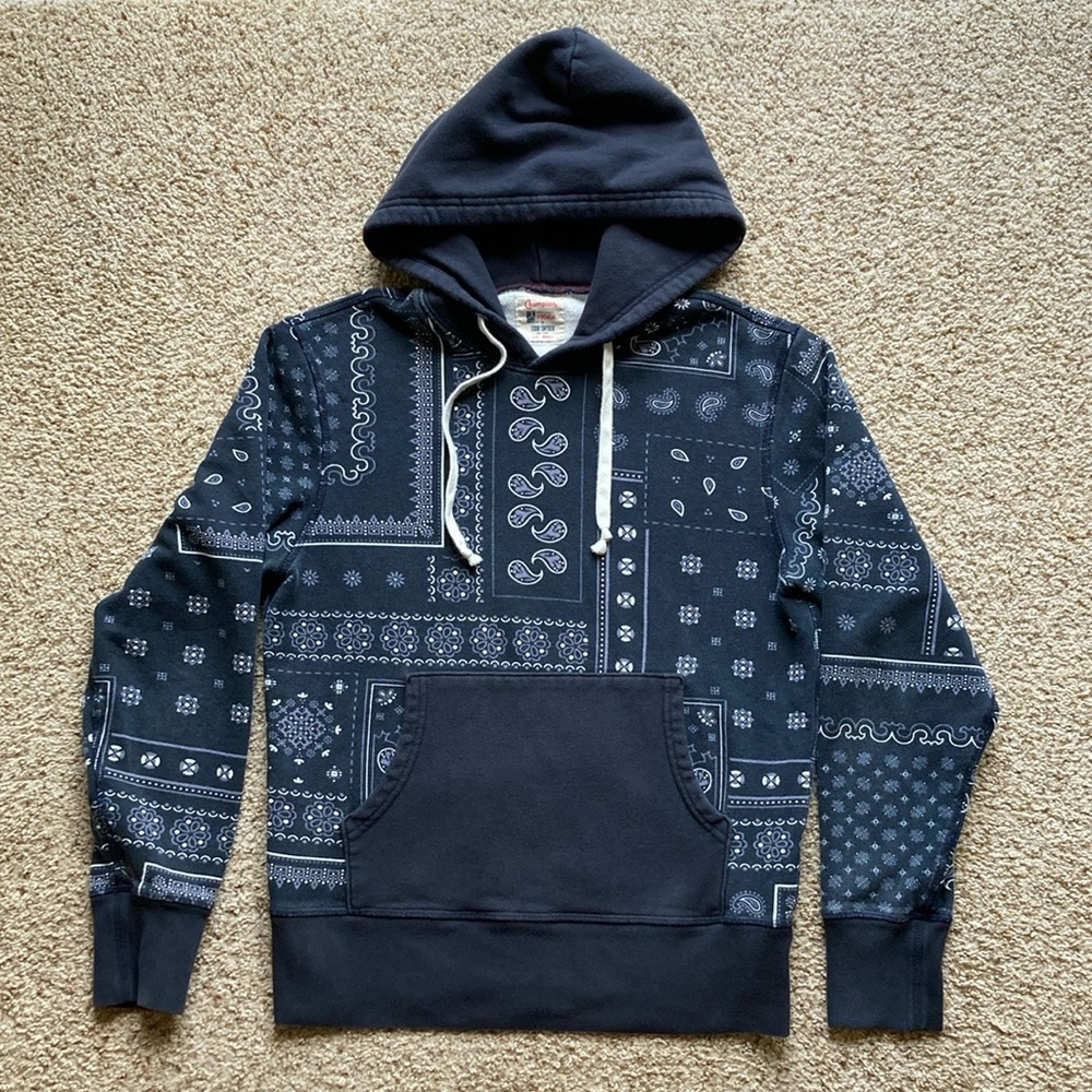 Todd Snyder x Champion Navy Bandana Print Hooded Sweatshirt Running Man MIUSA